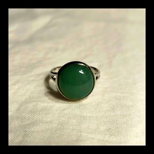 Natural Green Aventurine Stone Silvertone Ring